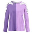 thumbnail image 5 of ATOYSOY Women's Crew Neck Sweatshirts Outwear Loose Cold Shoulder Tops Casual Shirts Lace Crochet Color Block Pullover Long Sleeve Tees Fall Winter Fashion Purple L, 5 of 5