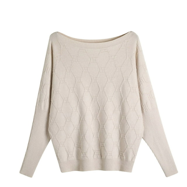 Yuyuzo Womens Knitted Sweater Casual off Shoulder Long Sleeve Solid Textured Pullover Fall Tops