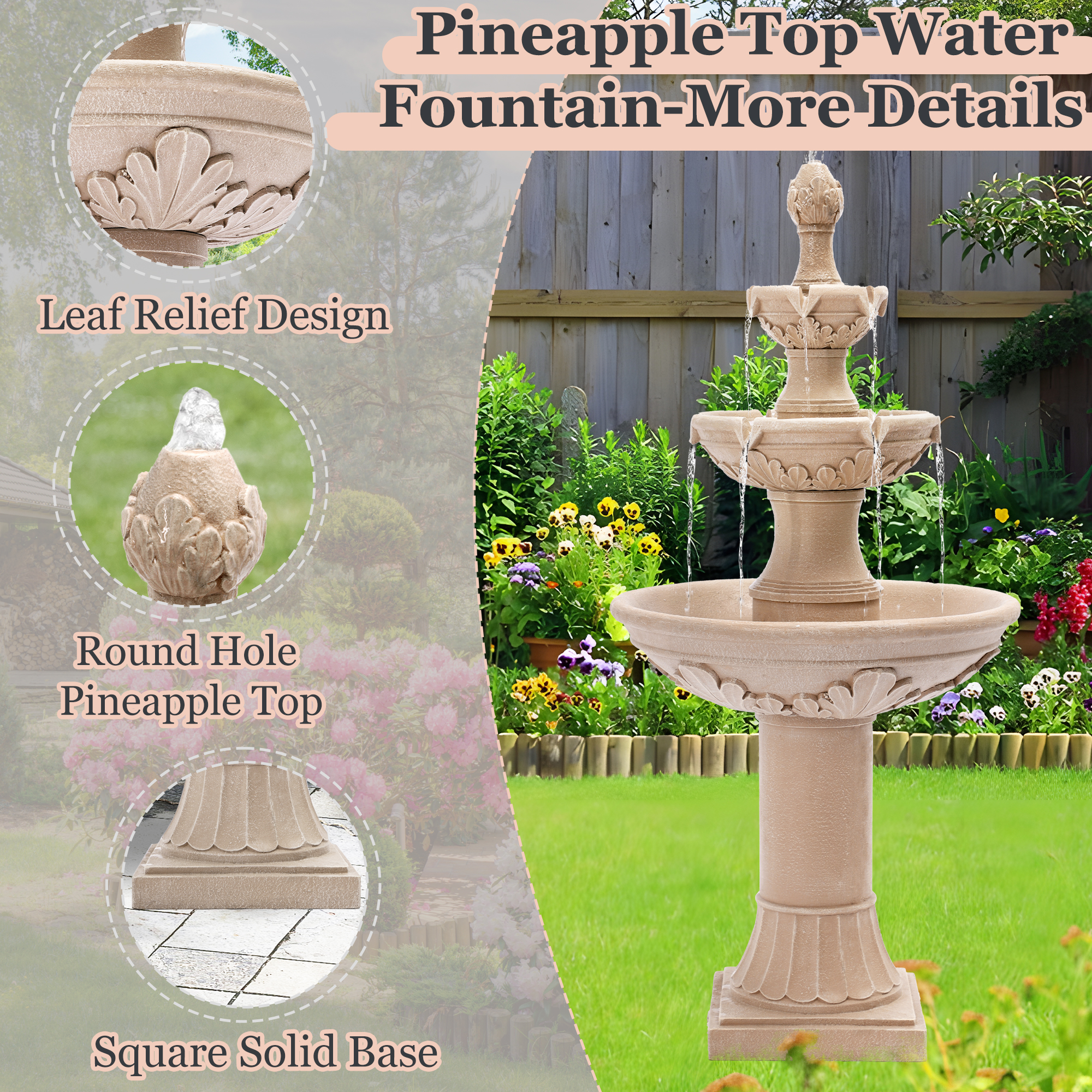 Haverchair Outdoor Pineapple Italian Water Fountain - 48.4" H Floor Bubbler Garden Waterfalls Fountain, 3 Tiered Cascading Freestanding Garden Fountain for Indoor, Yard, Lawn and Garden Décor