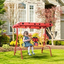 Outsunny Kids Patio Swing, Adjustable Canopy Swing Glider, Kids Outdoor Swing Chair with 2 Seats, Seat-Belted Safety, Red, for Ages 3-6