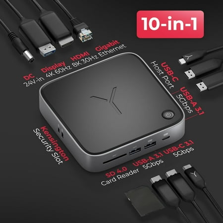 Brydge - Stone CORE Powered Charging Docking Station with 10 Ports, for Windows & MacOS Compatible Laptop - Black