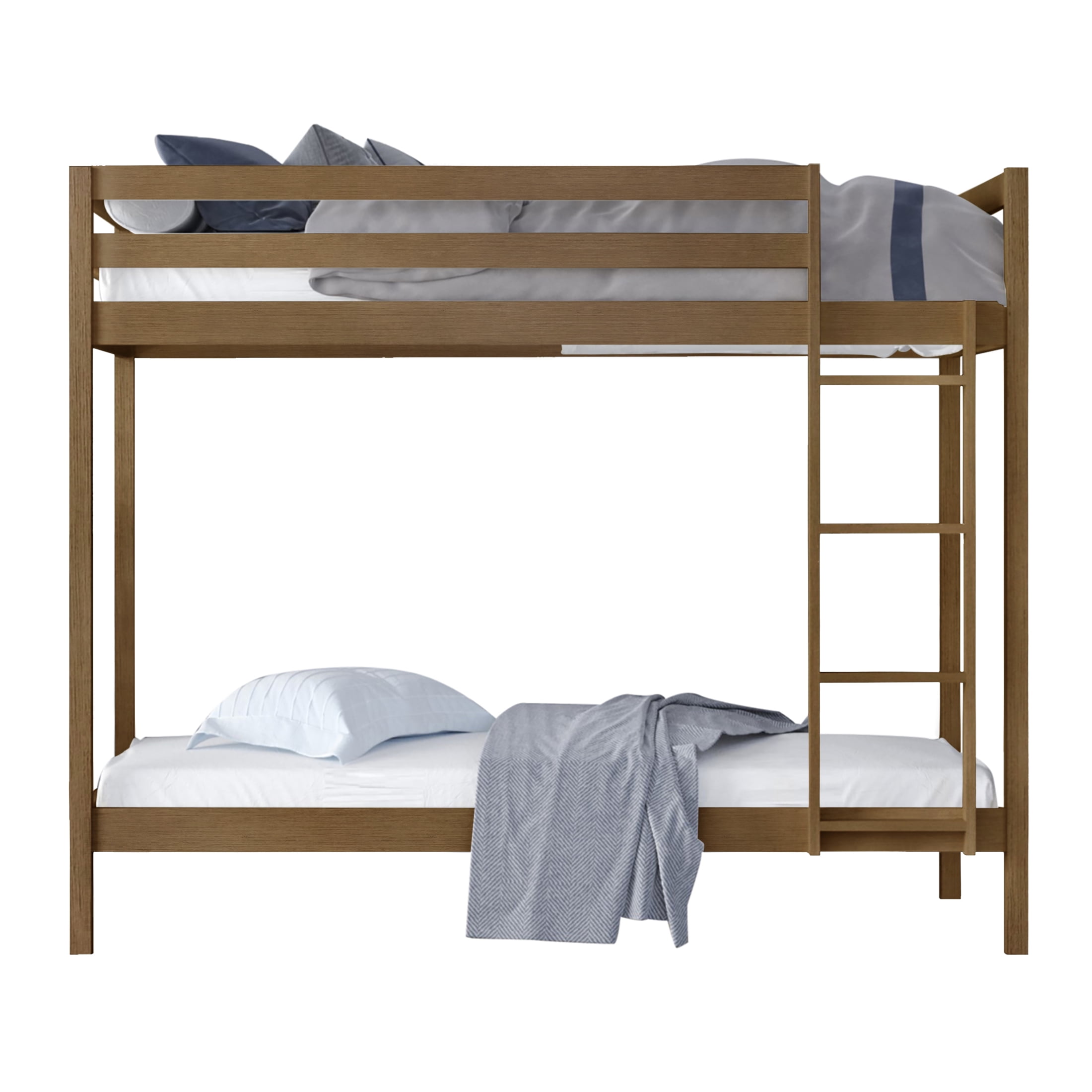 Castle Place Modern Twin over Twin Wooden Bunk Bed, Light Oak