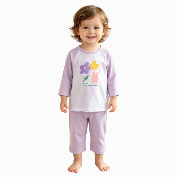 Gubotare Long Sleeve Pajamas Toddler Girl Girls' Cozy Long Sleeve Pajama Set - Adorable 2-Piece Sleepwear for Little Girls 2T 3T (Purple,2-3 Years)