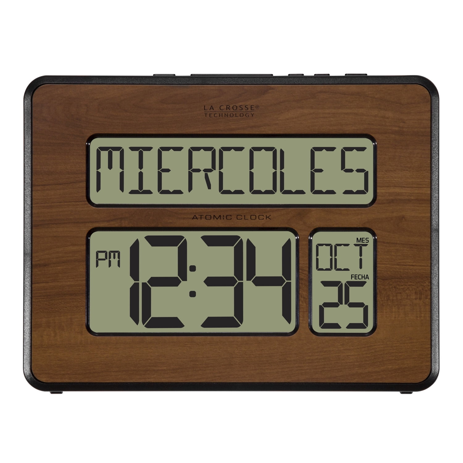 La Crosse Technology Digital Wall Clock with Calendar and Indoor Temperature, Walnut, 513-1419-WA