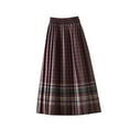 thumbnail image 3 of Bxsruta Skirts for Women, Women's High Waist Pleated Wool Skirt, Stretchable Elastic Waistband with Plaid Detail for Casual Wear, 3 of 7