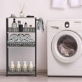 thumbnail image 3 of Slim Storage Cart Narrow Laundry Cart on Wheels Utility Kitchen Rolling Rack with Wood Tabletop Mobile Shelving Unit Bathroom Storage Organizer Slide Out Rolling Tower for Narrow S, 3 of 8