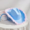 thumbnail image 5 of Cowboy Hat with Feathers Decoration for Women Cowgirl Hat Furry Trim Wide Brim Hat Funny Party Club, 5 of 6