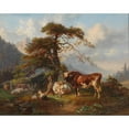 thumbnail image 2 of Joseph Heicke 18x15 Black Ornate Wood Framed Double Matted Museum Art Print Titled - On the Alpine Pasture, 2 of 5