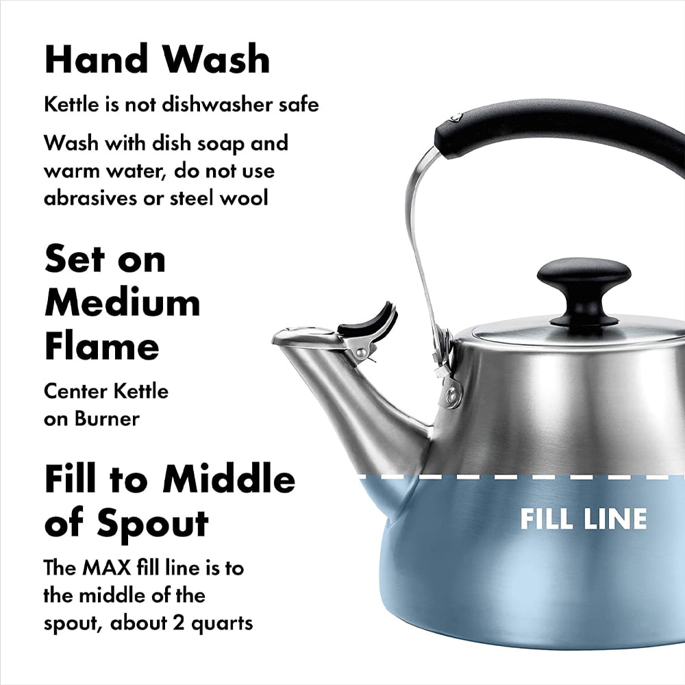 OXO Brew Classic Traditional Brushed Stainless Steel Tea Kettle Pot, Silver