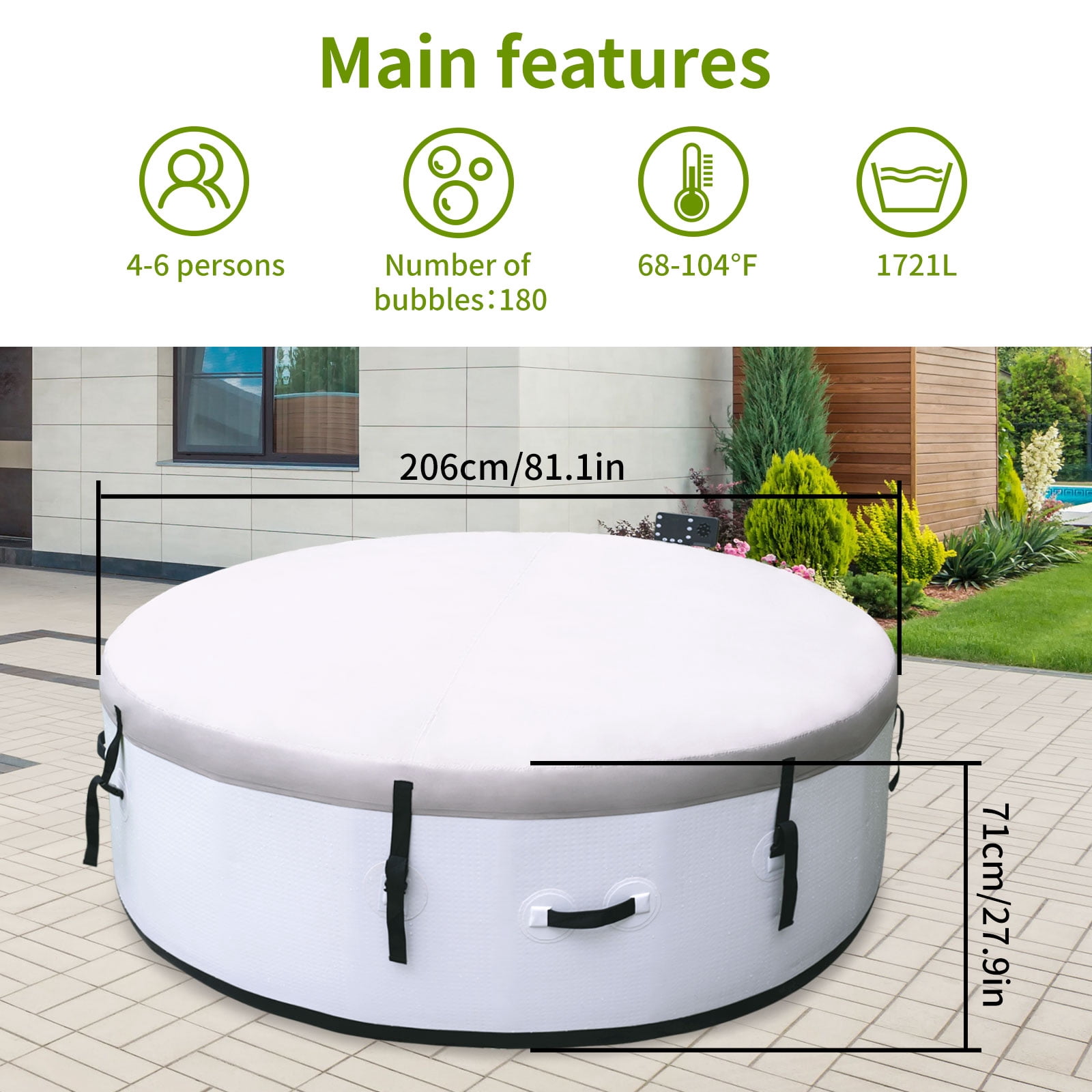 Large Hot Tub for 4 to 6 People, Portable Outdoor Spa with 150 Airjets and 1 Thermal Cover Massage Hot Tub for Patio Garden and Outdoors