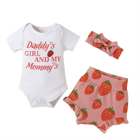 

Viworld Newborn Infant Baby Girls Clothes Ruffles Sleeve Romper Fruit Printed Shorts with Headband Outfits Set 3-6 Months