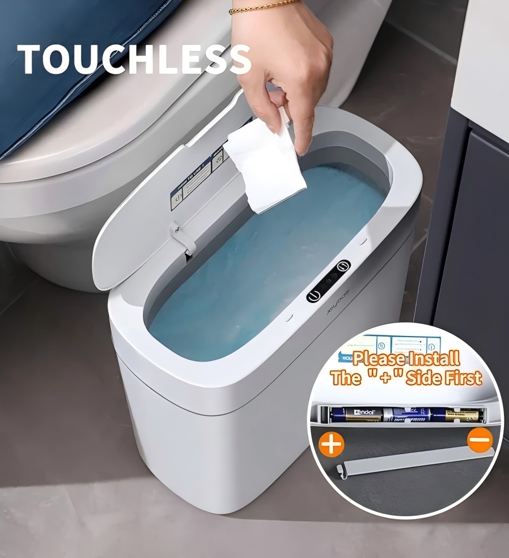 Joybos Bathroom Trash Can with Lid, 3 Gallon Slim Plastic Waste Basket, Motion Sensor Garbage Bin