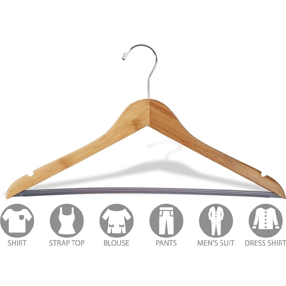 INTERNATIONAL HANGER Bamboo Suit Hanger with Vinyl Covered Bar, 50 Pack