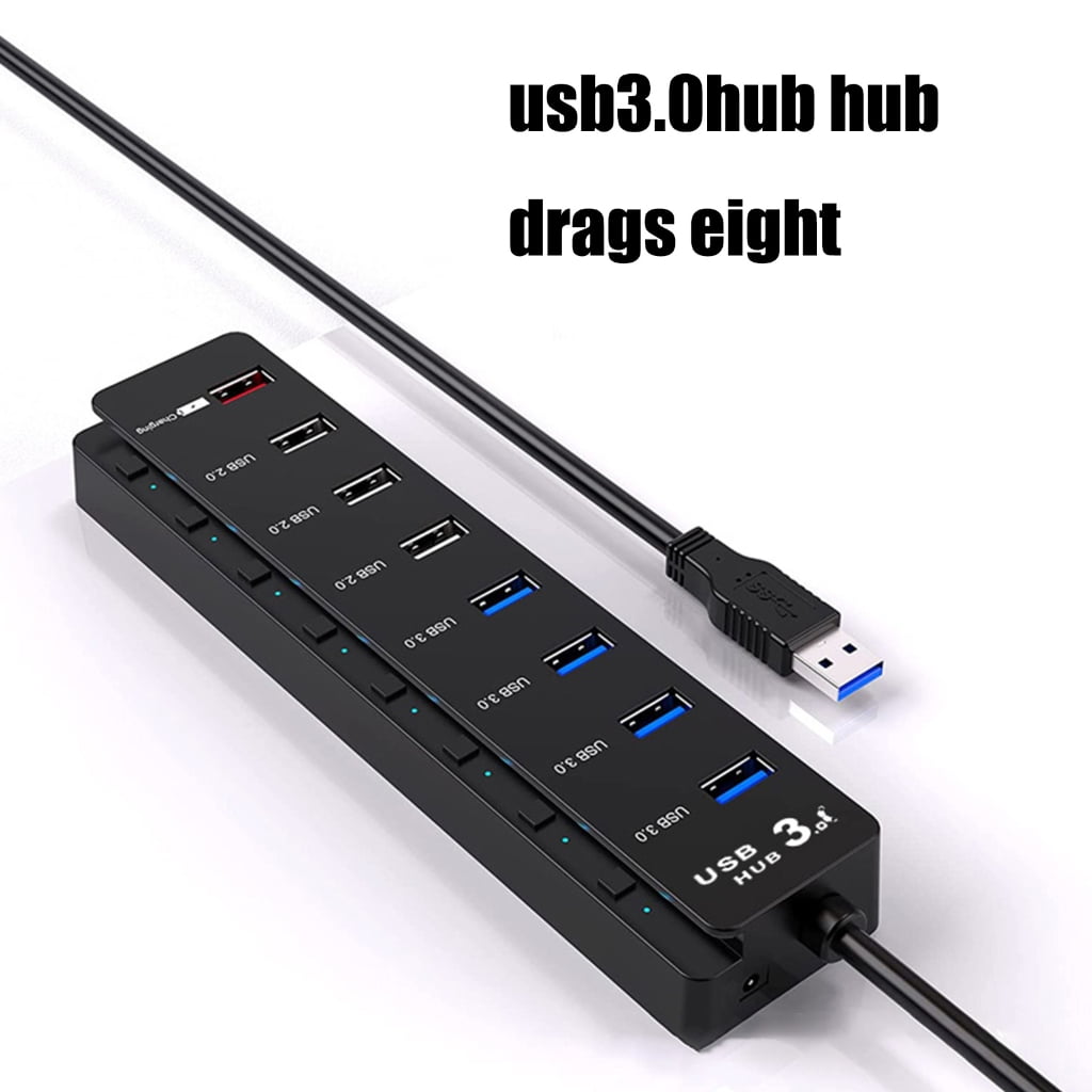 8 Port USB3.0 2.0 Hubs with Individual Switches 4xUSB3.0 3x USB 2.0 1x USB Charging Port USB Hubs Power Adapter