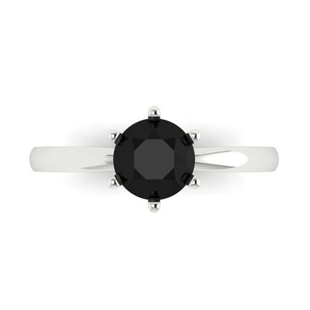 Clara Pucci 14K White Gold 1ct Onyx Solitaire Ring for Women