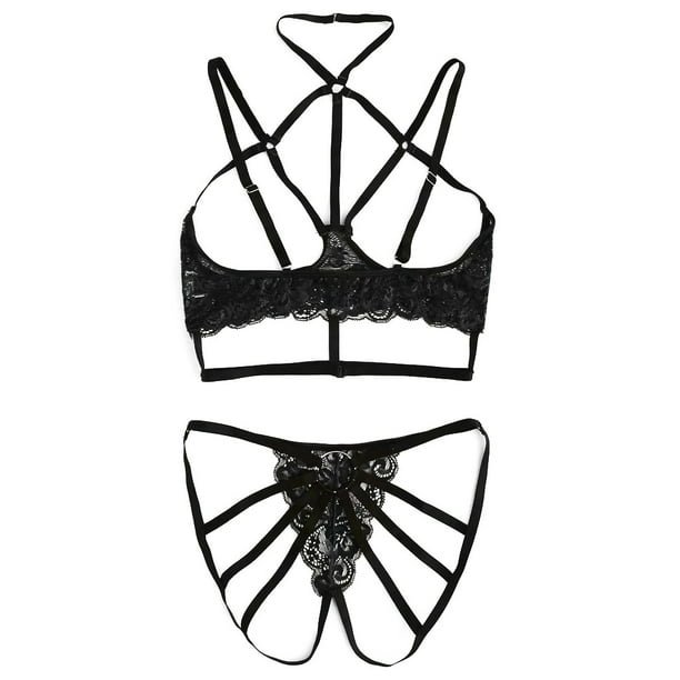 Shpwfbe Lingerie For Women Bra Thong Sleepwear Black Set Lace Underwear