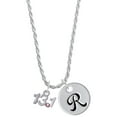 thumbnail image 1 of Delight Jewelry Silvertone Half Marathon - 13.1 with Pink Crystal Silvertone Script Initial Disc - R - Charm Necklace, 20"+3", 1 of 4