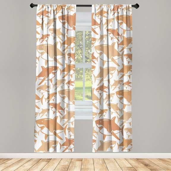 Ambesonne Shark Curtains, Underwater Fish Art Pattern, Pair of 28"x63", Persian Orange