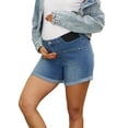 thumbnail image 4 of INSPIRE CHIC Women's Maternity Denim Shorts A-Line Adjustable Waist Over Belly Postpartum Summer Pregnancy Jeans Shorts XL Blue, 4 of 6