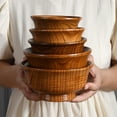 thumbnail image 4 of enjoywould Wooden Bowl Reusable Reverse Edge Round Thickened Anti-scalding High-footed Mongolia Style Rice Bowl Kitchen Utensil, 4 of 8