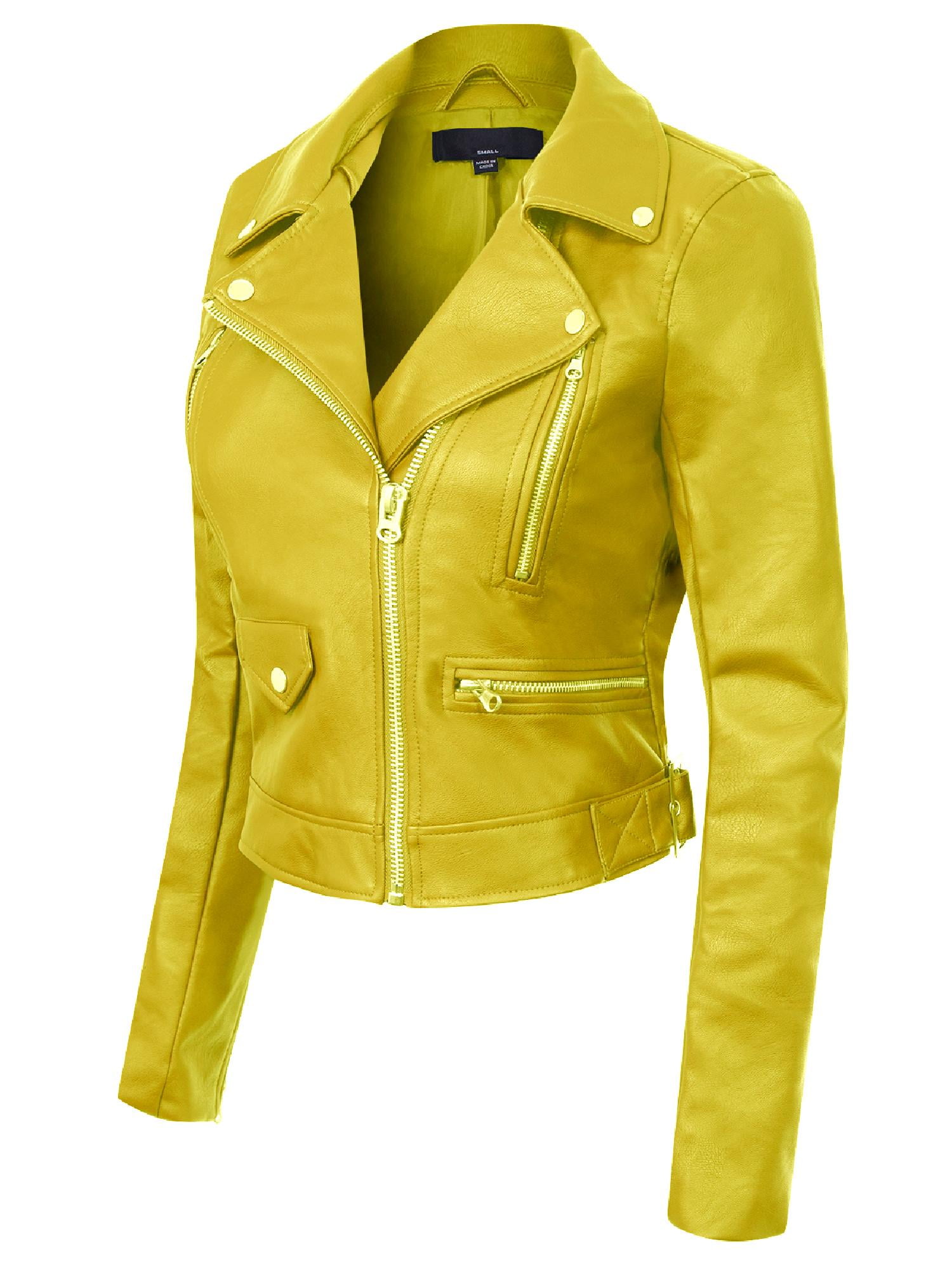 MixMatchy Women's Faux Leather Long Sleeve Zipper Closure Moto Biker Short Coat Jacket