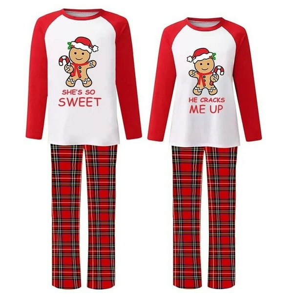 Conjuntos a juego de pijamas de pareja de Navidad, conjunto de pijamas verdes para adultos con hombre de pan de jengibre dulce