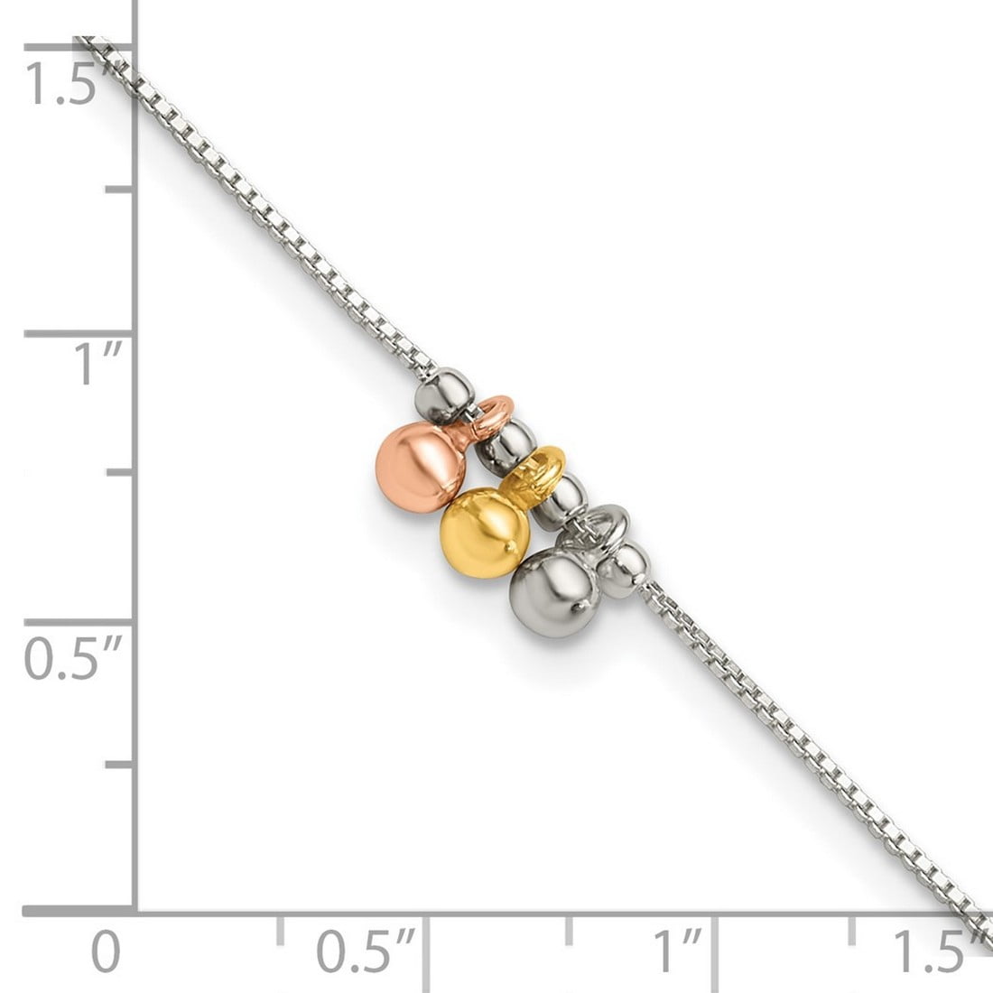 4mm 925 Sterling Silver With Rose and Gold-tone Dangle Beads Plus 1in Extension Anklet Le 9 Inch Anklet for Women