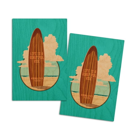 

Miramar Beach Florida Life is a Beautiful Ride Surfboard Contour (4x6 Birch Wood Postcards 2-Pack Stationary Rustic Home Wall Decor)