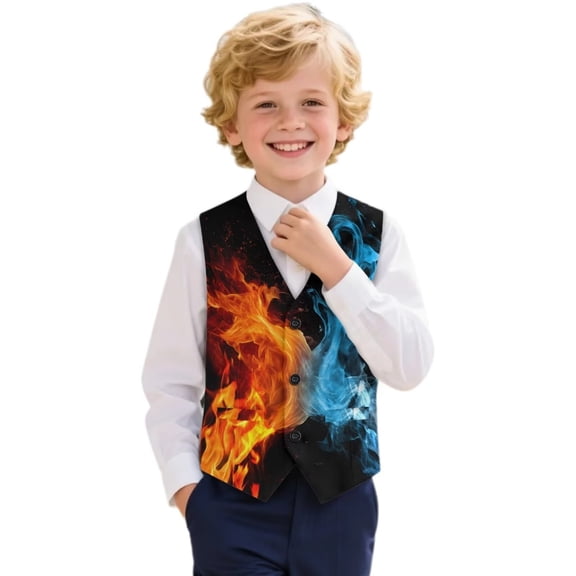 Garronmavis Ice and Fire Boys Vest 5-6 Lightweight Formal Waistcoat Vests with Pockets Comfortable Sleevless Fall Winter Warm Outerwear with Pockets Fashion Waistcoat with Pocket
