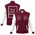 thumbnail image 2 of XPMWRP Womens Color Block Raglan Sleeve Varsity Jacket Snap Button Stand Collar Casual Baseball Coat With Front Pockets Wine S, 2 of 7
