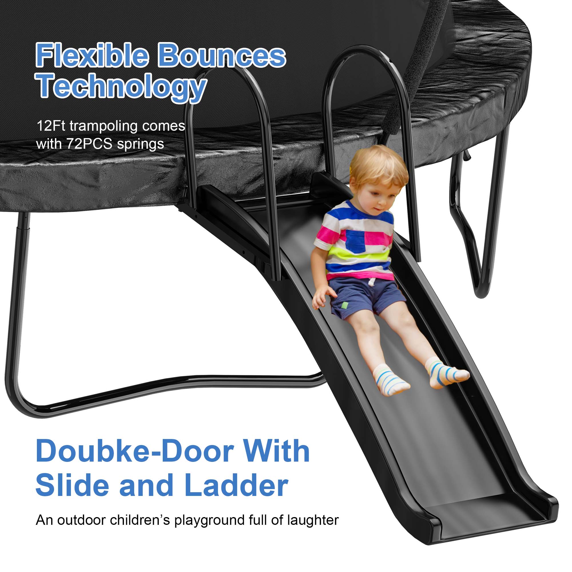 Aukfa Recreational Trampoline with Slide for Kids Adults, 12FT 14FT 16FT Tranpoline with Enclosure Safety Net, Ladder for Backyard