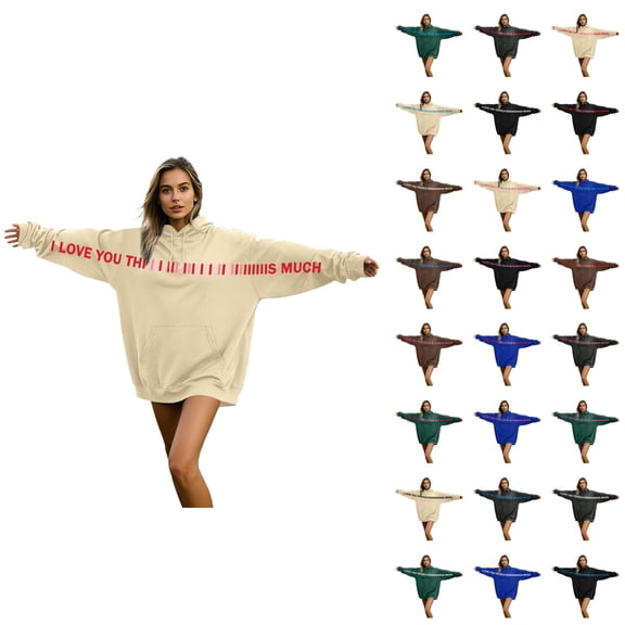Oversized Hoodies for Women Men 2026 Fashion Long Sleeve Valentines I Love You This Much Sweatshirt with Pockets for Couples