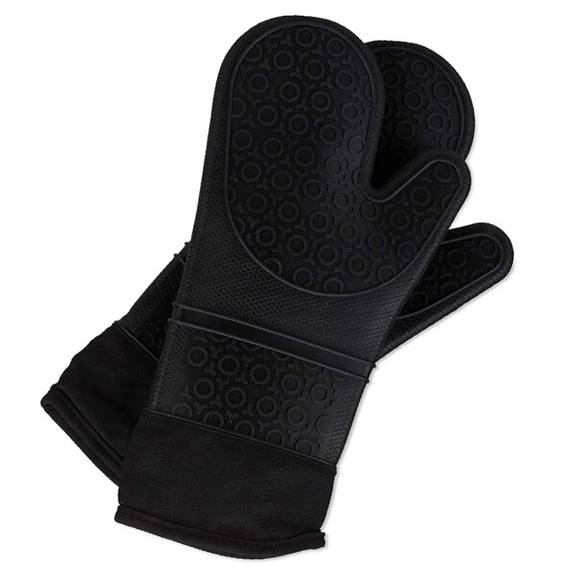 Oven Mitts -Silicone Oven Mitt Heat Resistant 500 Degrees-Food Safe Baking Gloves for Cooking In Kitchen with Soft Inner Lining BLACK