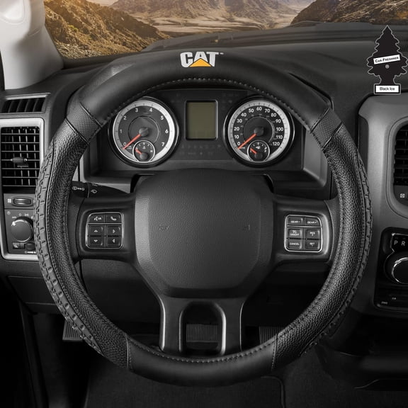 New Caterpillar 18 In Freightliner Caterpillar Leatherette Simi Truck Steering Wheel Cover Air Freshener