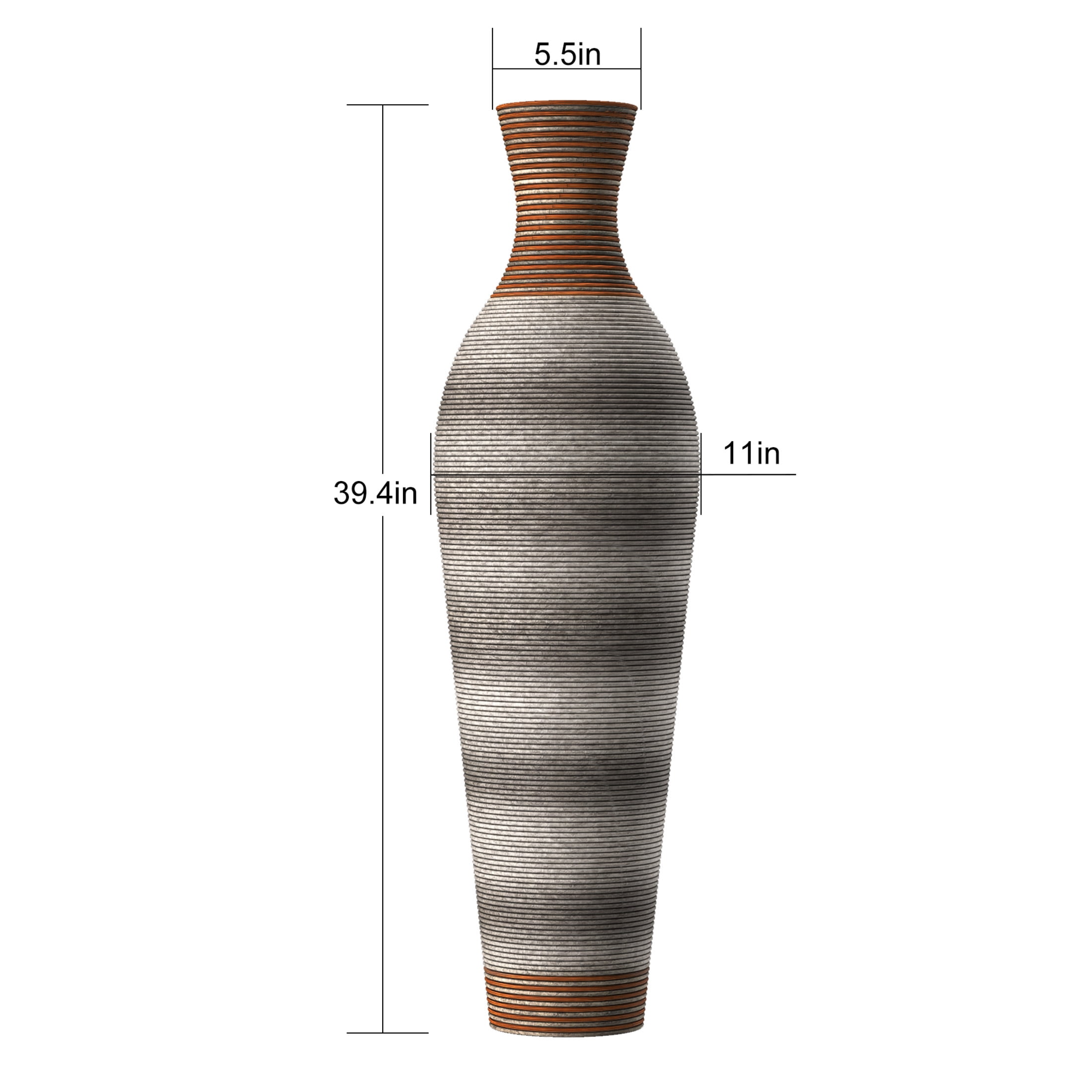 Noble House 39.4" Tall PVC Floor Vase, Hand-Woven Rattan-Like Textured Decorative Vase, Brown+Gray