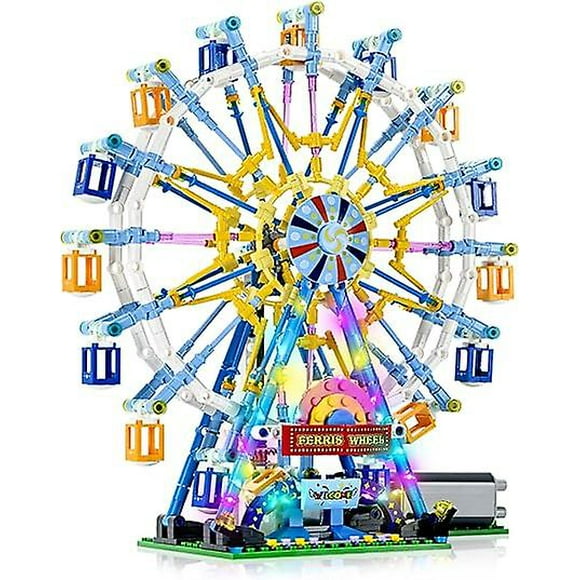 Huouo Rotating Ferris Wheel Building Blocks Set Toys With Lighting Kit, Carnival Amusement Park Construction Kits For Kids Children