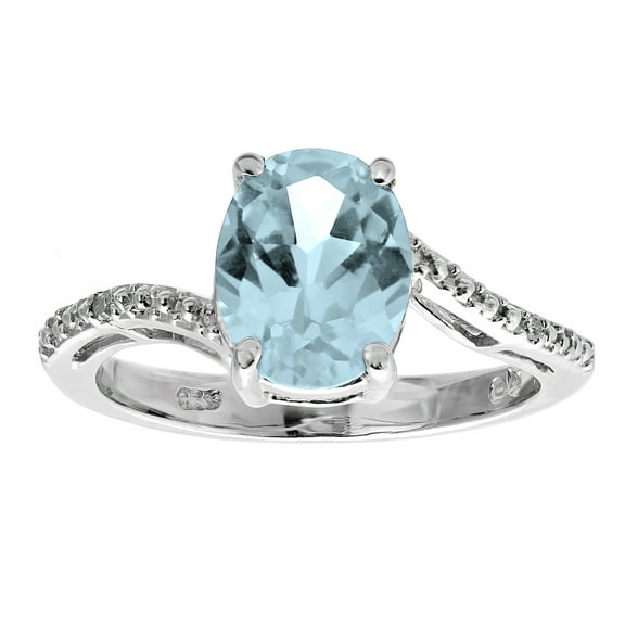 2.2 Ct Oval Aquamarine .01 cttw Diamond 925 Sterling Silver Ring Size 6