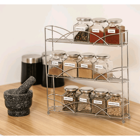 yosoo 3-tier spice rack,spice jars bottle holder storage organizer shelf  rack for kitchen scroll wall mounted, pantry, cabinet, counter top or free