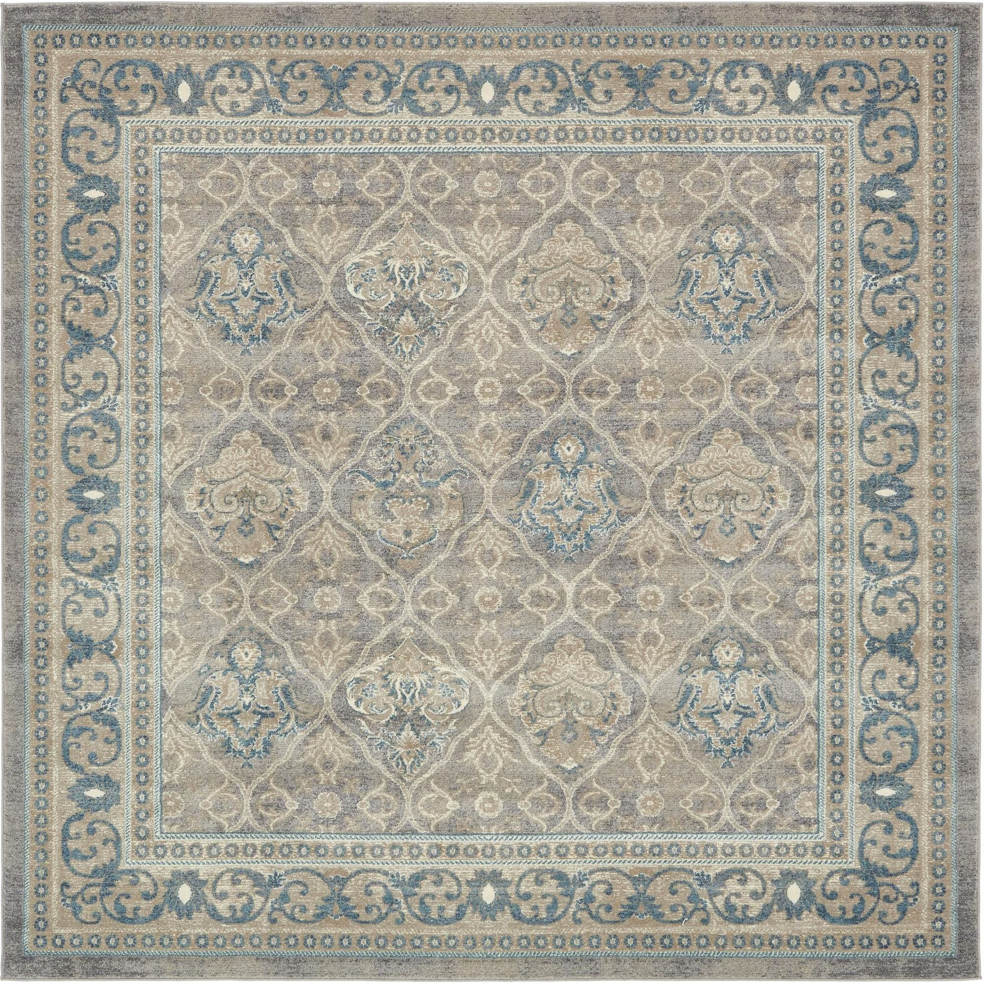 Unique Loom Kasern Salzburg Rug Gray/Ivory 8' Square Geometric