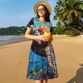 thumbnail image 4 of Sikiie Robe à Manches Courtes Imprimé Tortue de Mer Colorée sous-Marine pour Femmes, Col Rond Robe Slim Longueur Genou, Vêtements d'Été Adaptés aux Loisirs Quotidiens et aux Vacances, 4 of 6