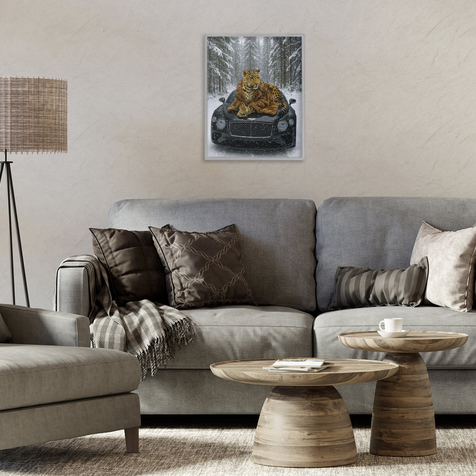 Stupell Industries Luxurious Leopard Winter Woods Gray Framed Giclee Art, design by Grotto Studios