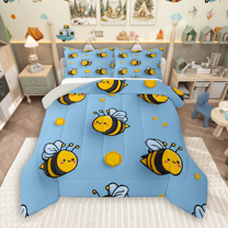 Manfei Funny Bee Bedding Comforter Set 2pcs for Kids Boys Girls, Kawaii Animal Twin Comforter Sets, Cute Wildlife Bedding Set, Microfiber Bedroom Decor
