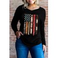 thumbnail image 1 of ABPHQTO Camiseta negra con cuello en V y estampado gráfico de la bandera americana occidental para mujer, 1 of 5