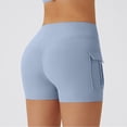 thumbnail image 4 of Womens Yoga Shorts Pocket High Waist Lifting Stretchy Slim Fit Solid Print Lightweight Gym Shorts for Workout Wear Blue L, 4 of 5