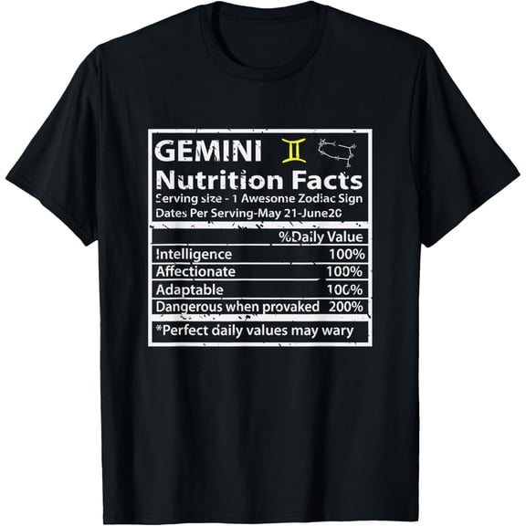 t-shirt Gemini Nutrition Facts Zodiac Sign T-Shirt mens，black，women，funny，journey，Crew Neck, Short Sleeve,custom clothing patterns.gift