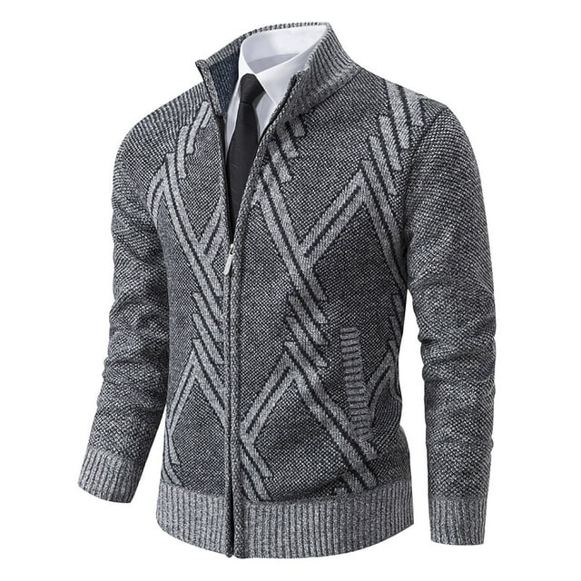 LOVZFMLL Sweaters for Men, Classic V-Neck Ribbed Cardigan, Casual Zipper Mandarin Collar Jacket Outerwear, Warm Winter Tops, Fall Clothes