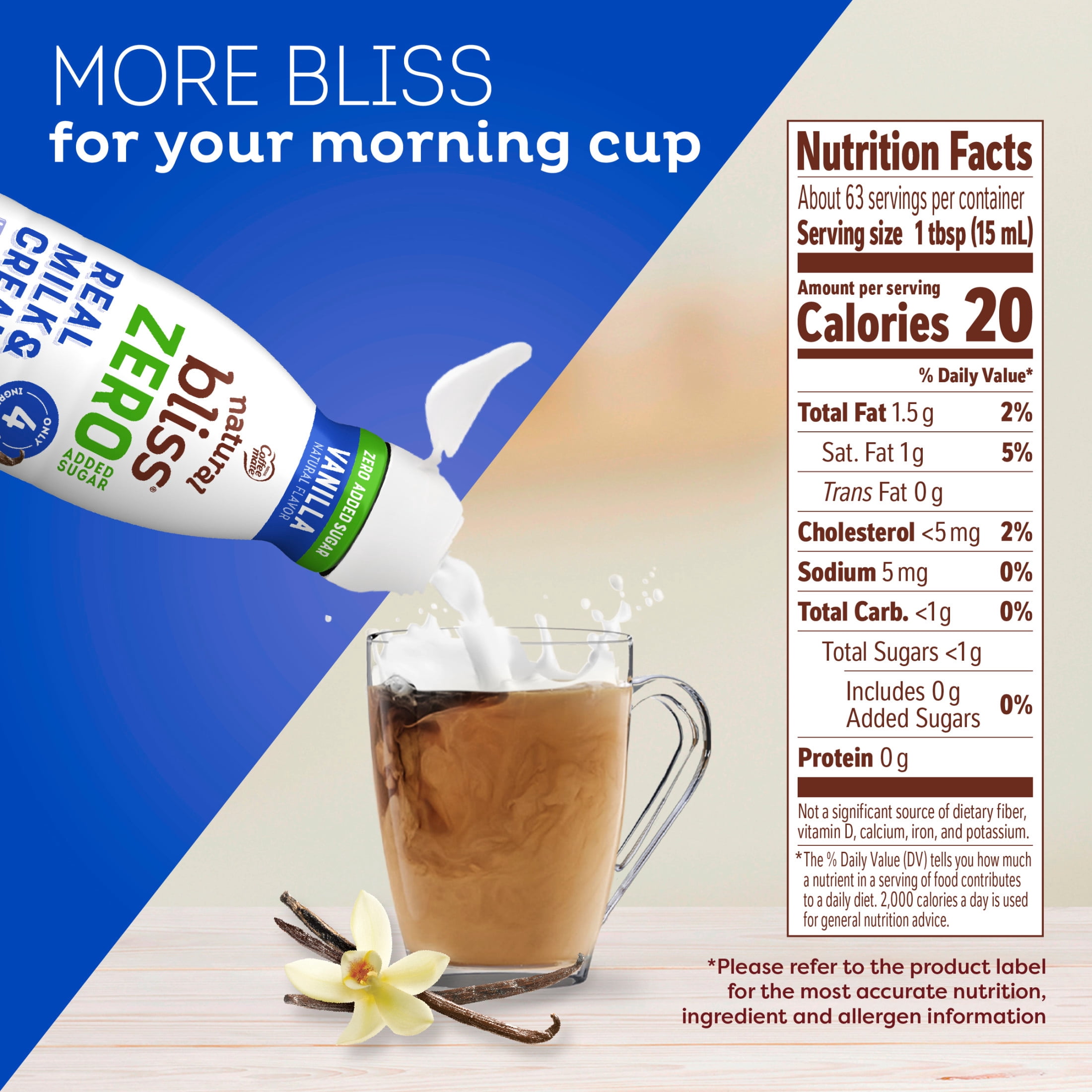 Coffee mate Natural Bliss, Sugar Free French Vanilla, Dairy Coffee Creamer, 32 fl oz Bottle