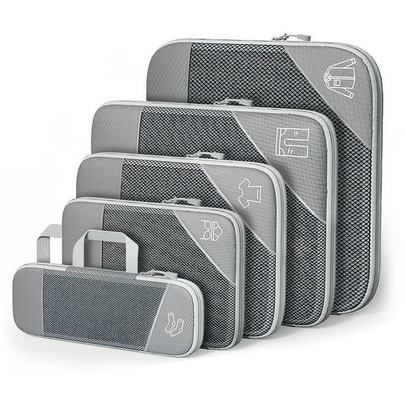 DODAMOUR Compression Packing Cubes for Travel, 5 Set of Packing Cubes for Suitcases, Expandable Luggage Travel Bags Organiser for Women Men (Grey)
