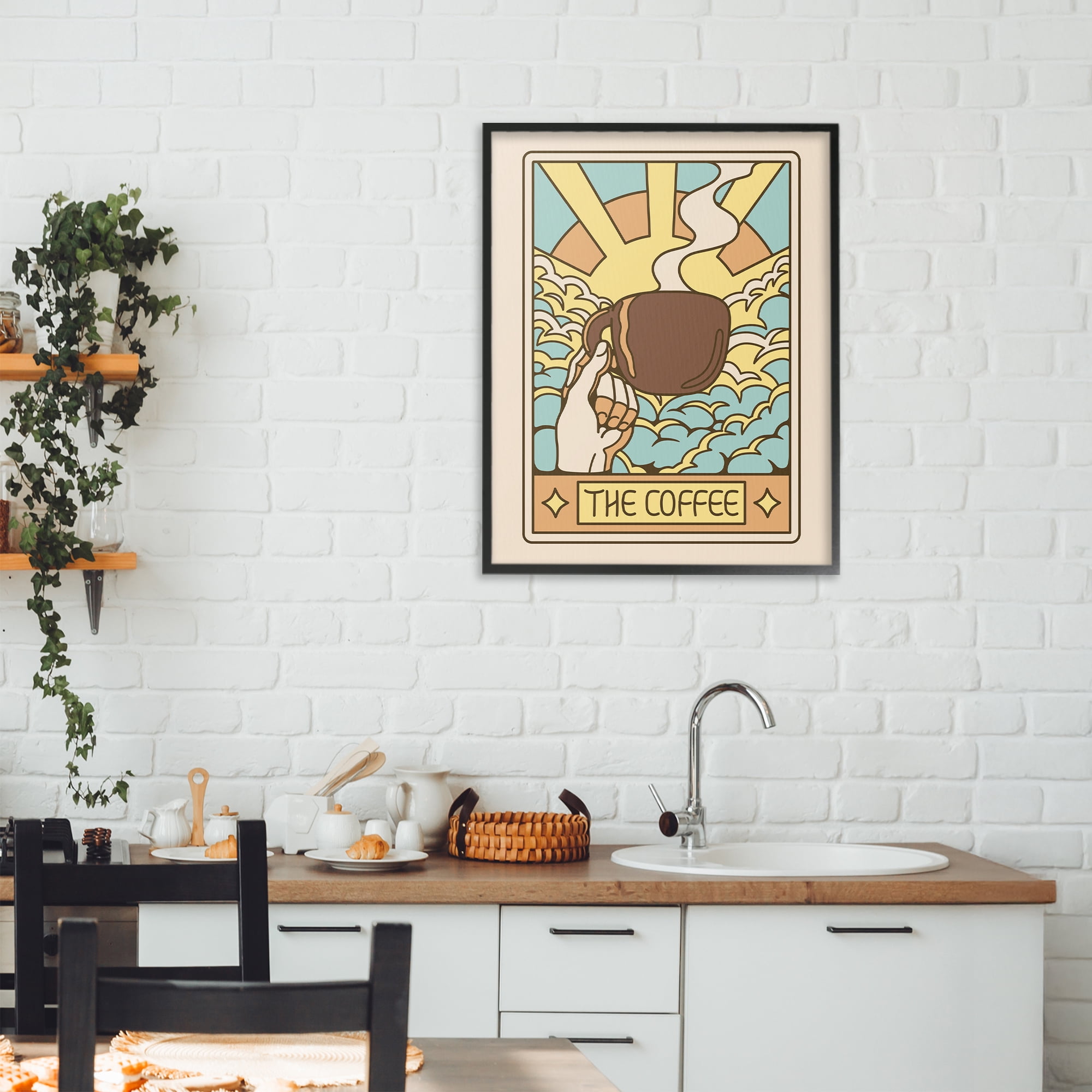 Stupell Industries The Coffee Muted Tarot Black Framed Giclee Art, design by Tobe Fonseca
