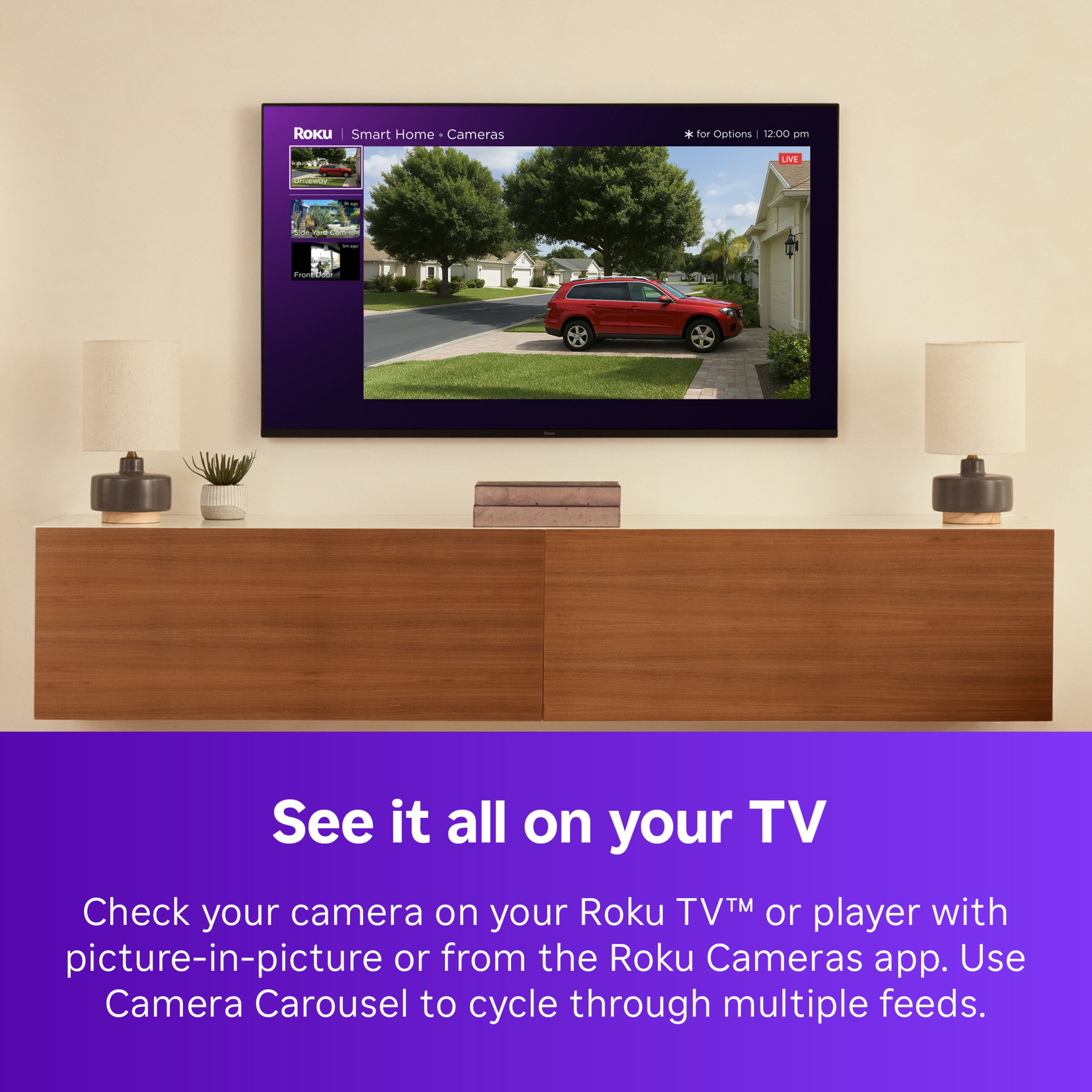 Roku Battery Camera Plus SE for Home Security - New 2025 Weather-Resistant Outdoor & Indoor Wireless Camera & Pet Monitor with 1080p HD & Two-Way Audio - 4x Rechargeable Battery Capacity